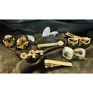 Vintage Lot Of 9 Cuff Links, Tie Bars Includes SWANK Silver & Gold Tone